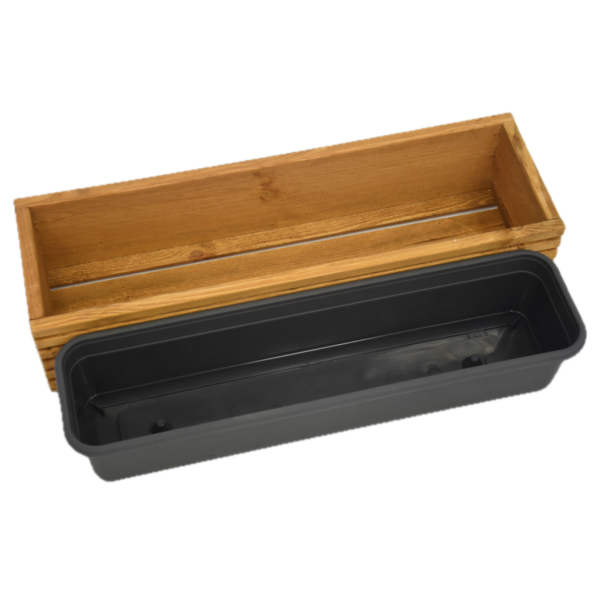 Jardinière en bois avec insert en plastique - 64cm x 24cm